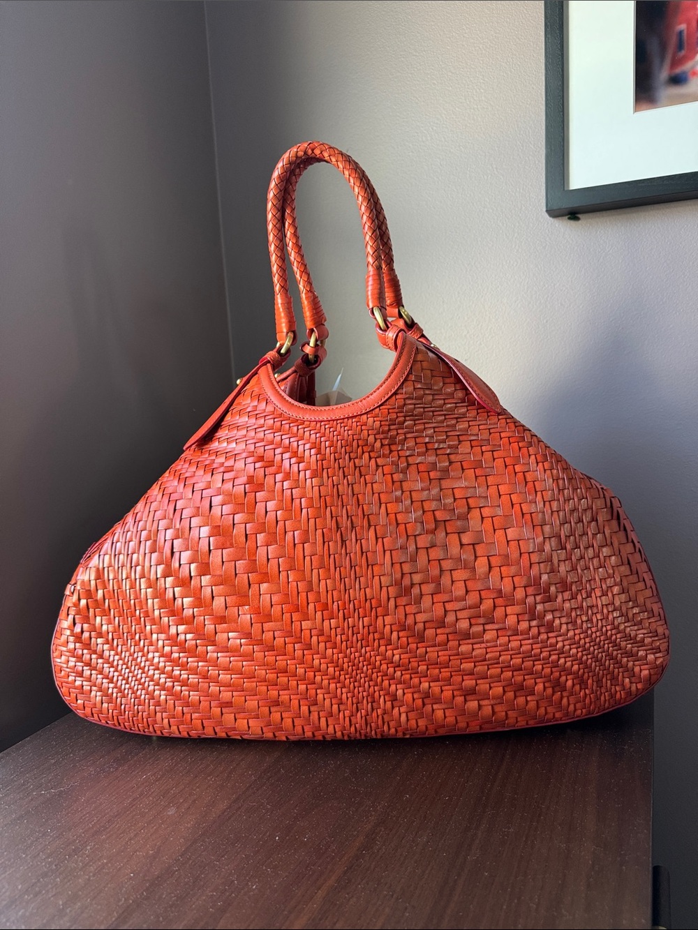 Cole Haan Genevieve Woven Leather rare burnt orange bag